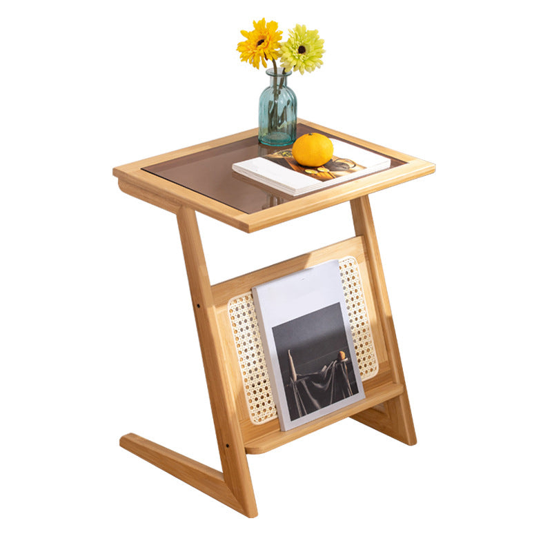 22.8" Tall Rectangular Glass Side Table Solid Wood Abstract End Table with Storage Clearhalo 'Coffee & Accent Tables' 'End & Side Tables' 'end_side_tables' 'furn' 'furn_end_side_tables' 'Furniture' 'Living Room Furniture' 5391525