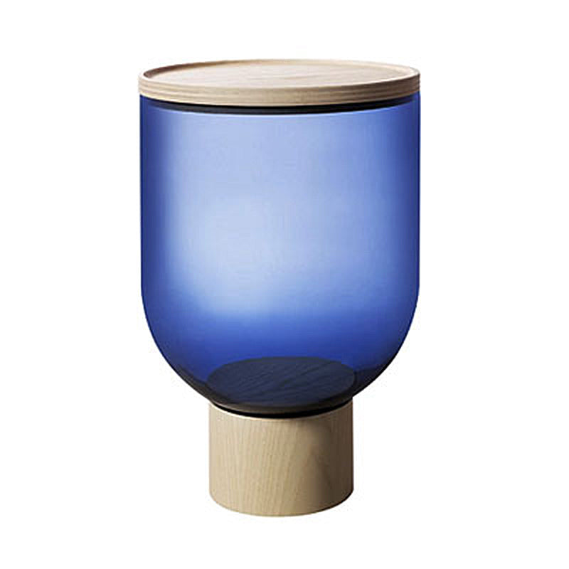 Modern Round Solid Oak Top End Table 53/44" Tall Drum End Table with Storage