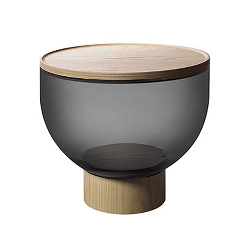 Modern Round Solid Oak Top End Table 53/44" Tall Drum End Table with Storage