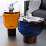 Modern Round Solid Oak Top End Table 53/44" Tall Drum End Table with Storage