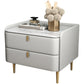 Stone Top Night Table with Drawers Leather Nightstand with 4 Legs