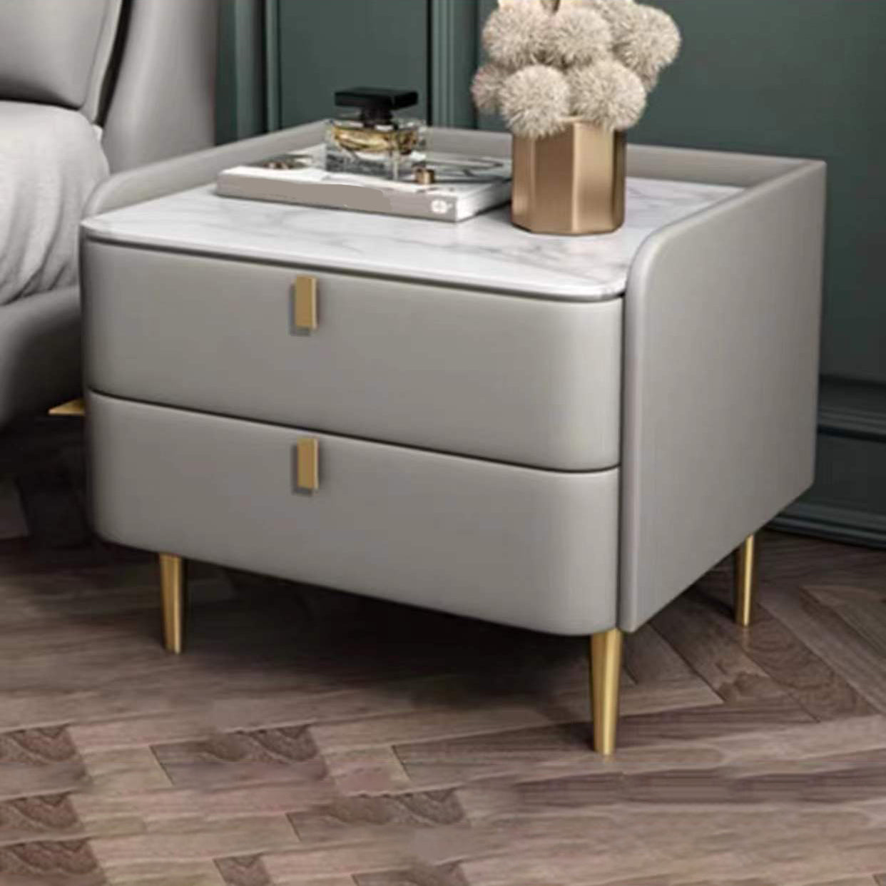 Table de nuit en pierre avec tiroirs table de chevet en cuir avec 4 jambes