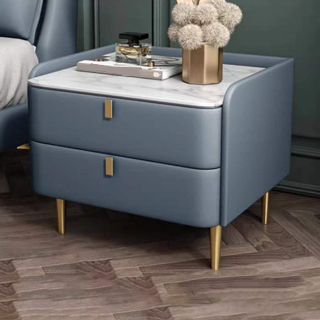 Table de nuit en pierre avec tiroirs table de chevet en cuir avec 4 jambes