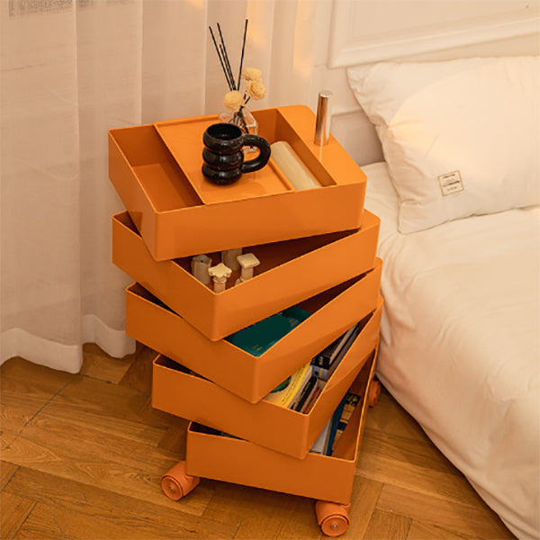 Comodino di plastica alto 28 "tavolo da notte alto con cassetti e ruote