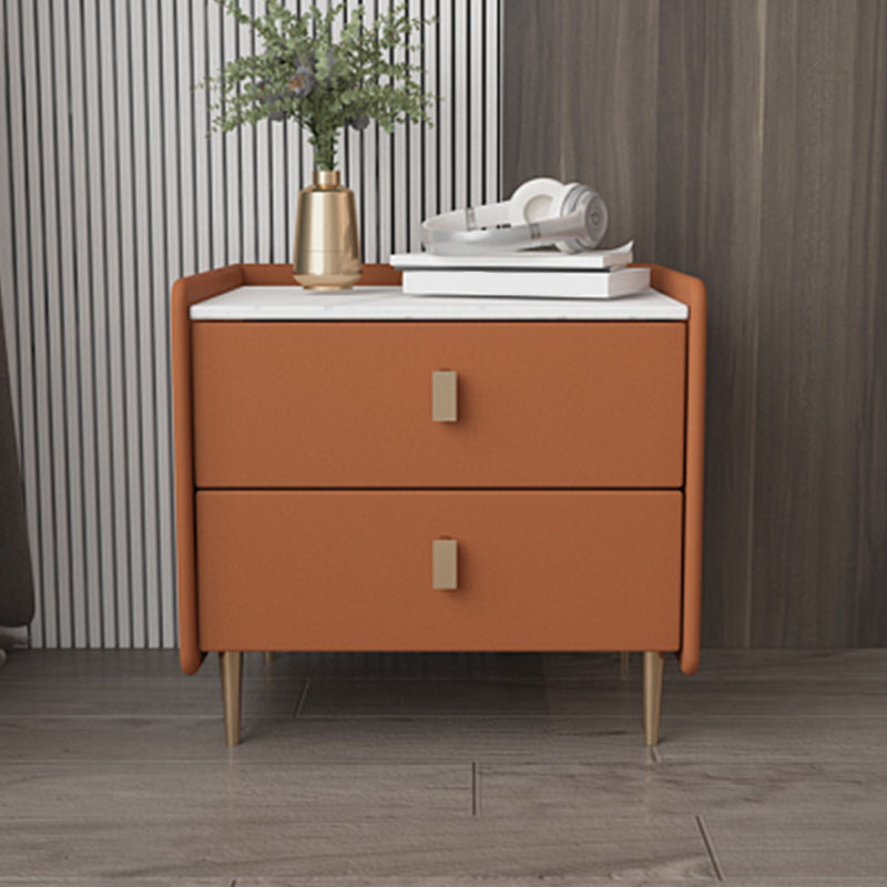 Leather Nightstand with 4 Legs Stone Top Night Table with Drawers Orange Clearhalo 'Bedroom Furniture' 'furn' 'furn_night_stand' 'Furniture' 'night_stand' 'Nightstands' 5392329