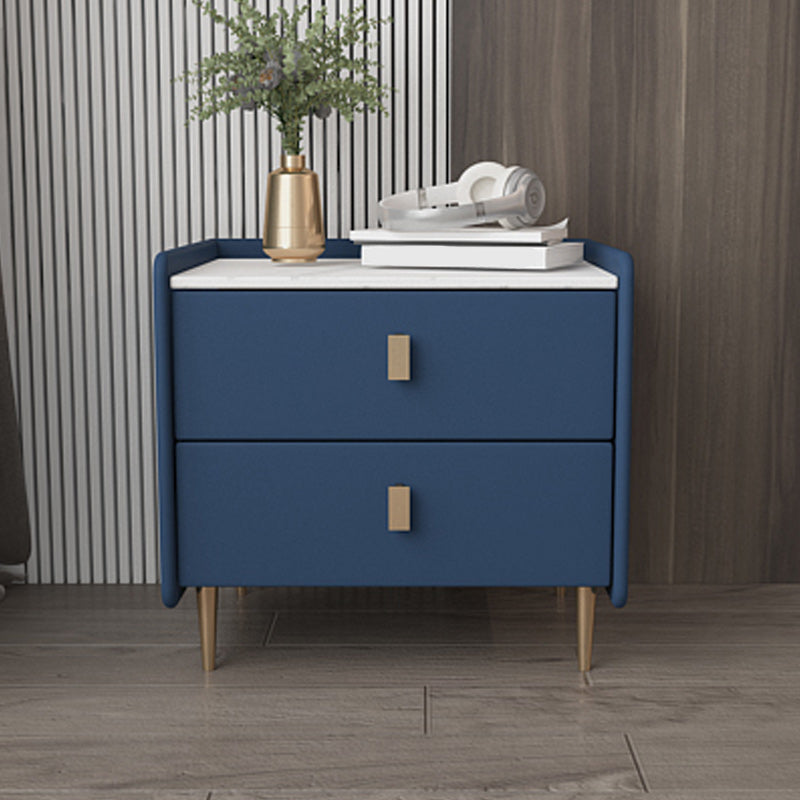 Leather Nightstand with 4 Legs Stone Top Night Table with Drawers Blue Clearhalo 'Bedroom Furniture' 'furn' 'furn_night_stand' 'Furniture' 'night_stand' 'Nightstands' 5392334