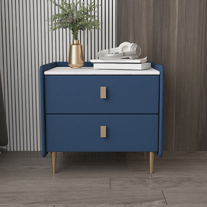 Leather Nightstand with 4 Legs Stone Top Night Table with Drawers Blue Clearhalo 'Bedroom Furniture' 'furn' 'furn_night_stand' 'Furniture' 'night_stand' 'Nightstands' 5392334