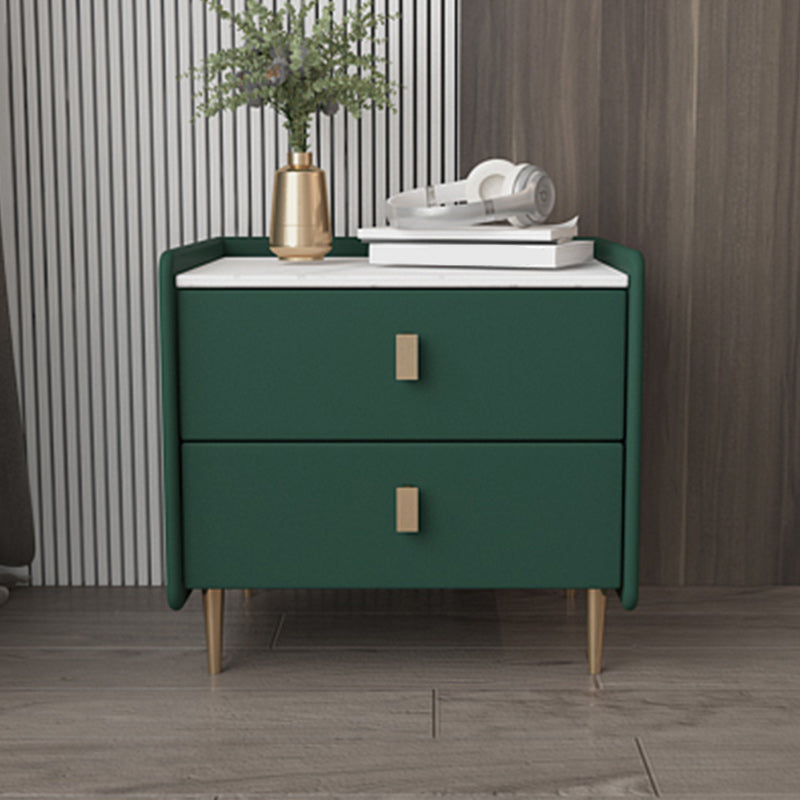 Leather Nightstand with 4 Legs Stone Top Night Table with Drawers Blackish Green Clearhalo 'Bedroom Furniture' 'furn' 'furn_night_stand' 'Furniture' 'night_stand' 'Nightstands' 5392336