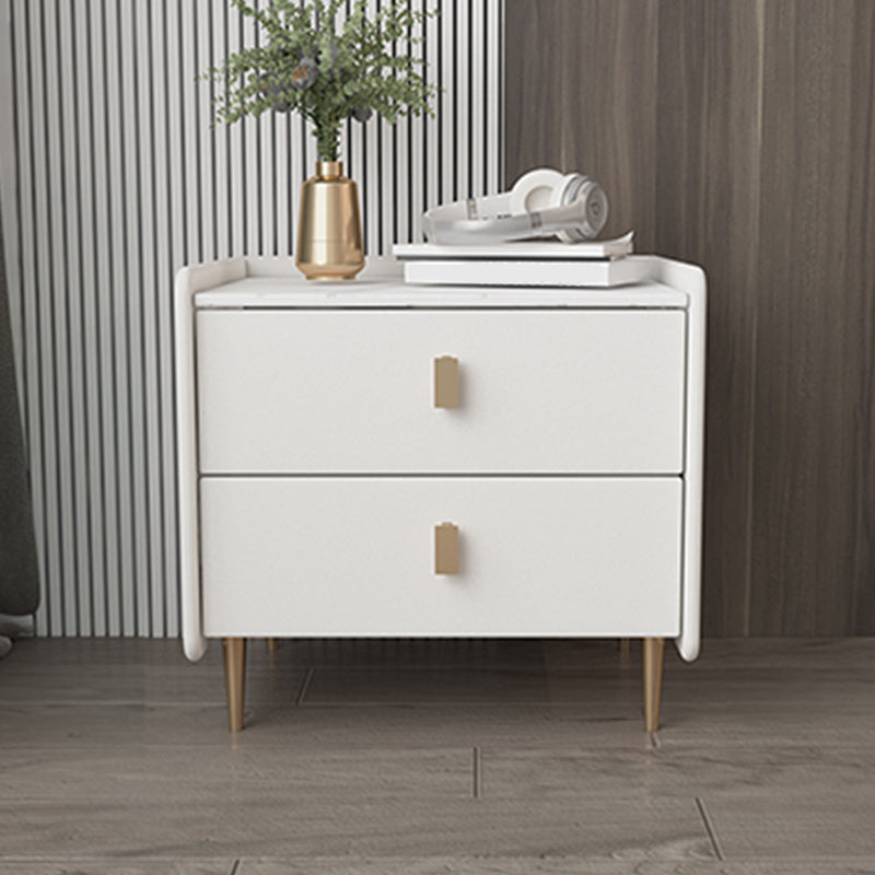 Leather Nightstand with 4 Legs Stone Top Night Table with Drawers Off-White Clearhalo 'Bedroom Furniture' 'furn' 'furn_night_stand' 'Furniture' 'night_stand' 'Nightstands' 5392337