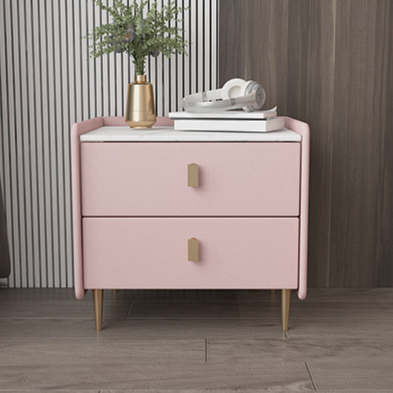 Leather Nightstand with 4 Legs Stone Top Night Table with Drawers Pink Clearhalo 'Bedroom Furniture' 'furn' 'furn_night_stand' 'Furniture' 'night_stand' 'Nightstands' 5392341