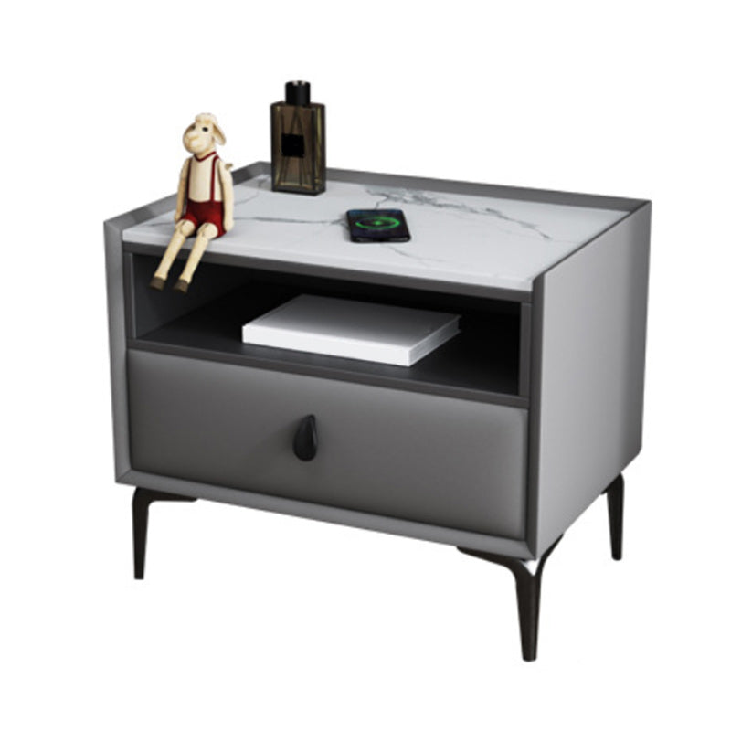 Modern de cuero de cuero 4 patas Nightsand stone Top Night Table con cajón