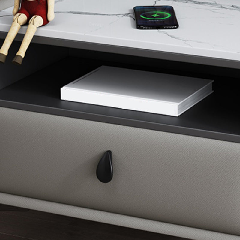 Modern de cuero de cuero 4 patas Nightsand stone Top Night Table con cajón