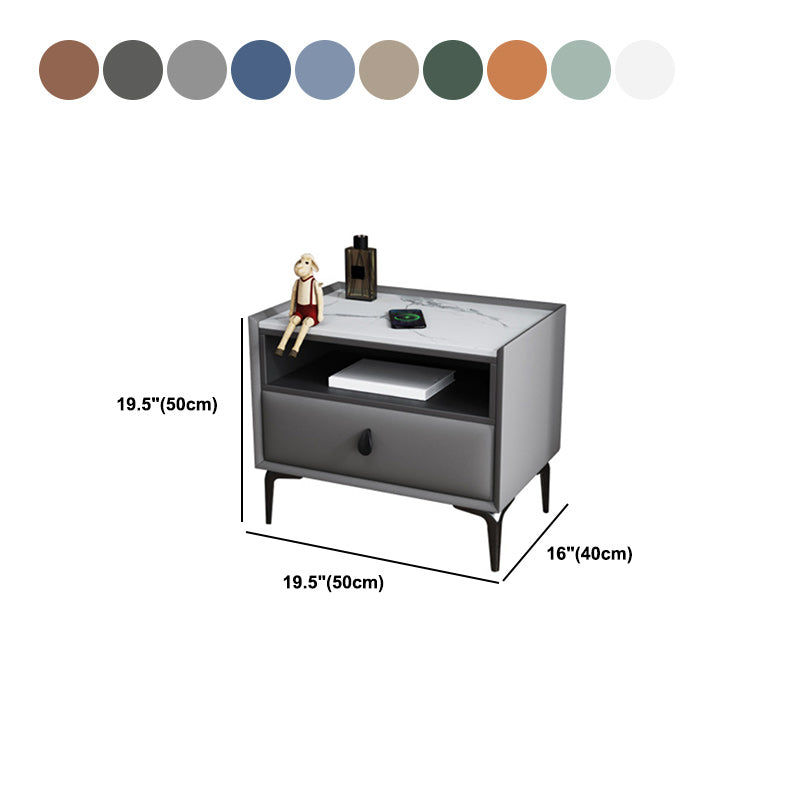 Modern de cuero de cuero 4 patas Nightsand stone Top Night Table con cajón