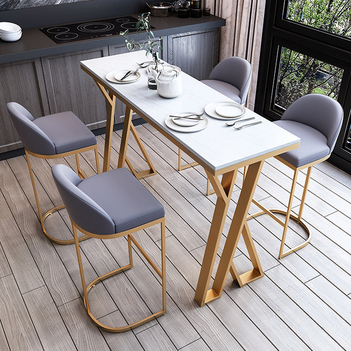 Tavolo da pranzo in pietra glam tavolo da bar rettangolo con doppio piedistallo per soggiorno