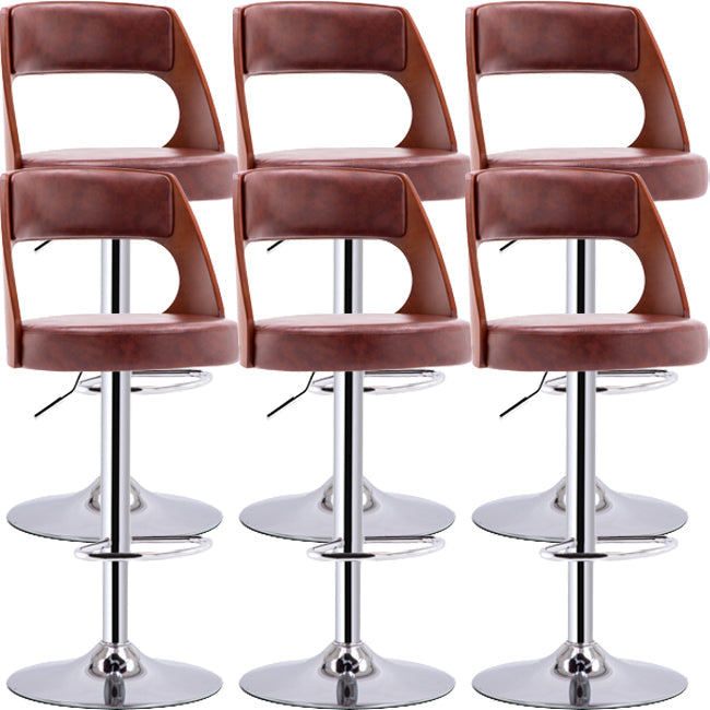 Industrial Style Liftable Bar-stool Metal Counter Bar Stool with Metal Legs for Kitchen Silver Brown 6 Piece Set Clearhalo 'Bar Furniture' 'Bar Stools' 'bar_stools' 'furn' 'furn_bar_stools' 'Furniture' 'Kitchen & Dining Furniture' 5393084