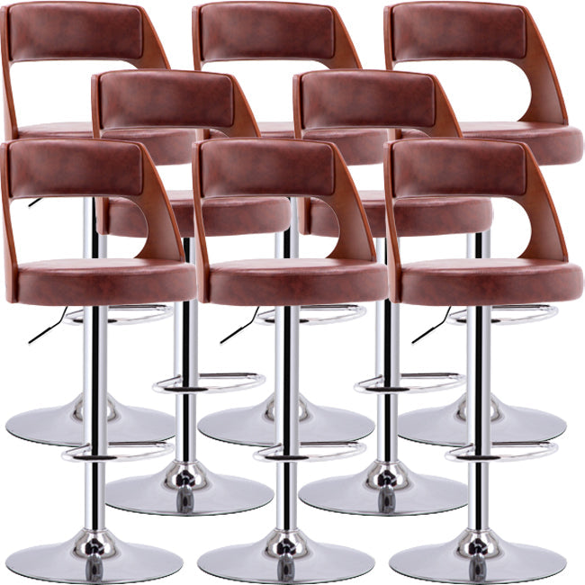 Industrial Style Liftable Bar-stool Metal Counter Bar Stool with Metal Legs for Kitchen Silver Brown 8 Piece Set Clearhalo 'Bar Furniture' 'Bar Stools' 'bar_stools' 'furn' 'furn_bar_stools' 'Furniture' 'Kitchen & Dining Furniture' 5393085