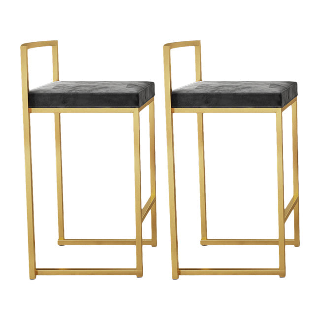 Nordic Backrest Armless Counter Stool Iron Kitchen Bar Stool with Cushion and Pedal Gloss Black 2 Piece Set Clearhalo 'Bar Furniture' 'Bar Stools' 'bar_stools' 'furn' 'furn_bar_stools' 'Furniture' 'Kitchen & Dining Furniture' 5393208