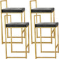 Nordic Backrest Armless Counter Stool Iron Kitchen Bar Stool with Cushion and Pedal Gloss Black 4 Piece Set Clearhalo 'Bar Furniture' 'Bar Stools' 'bar_stools' 'furn' 'furn_bar_stools' 'Furniture' 'Kitchen & Dining Furniture' 5393211