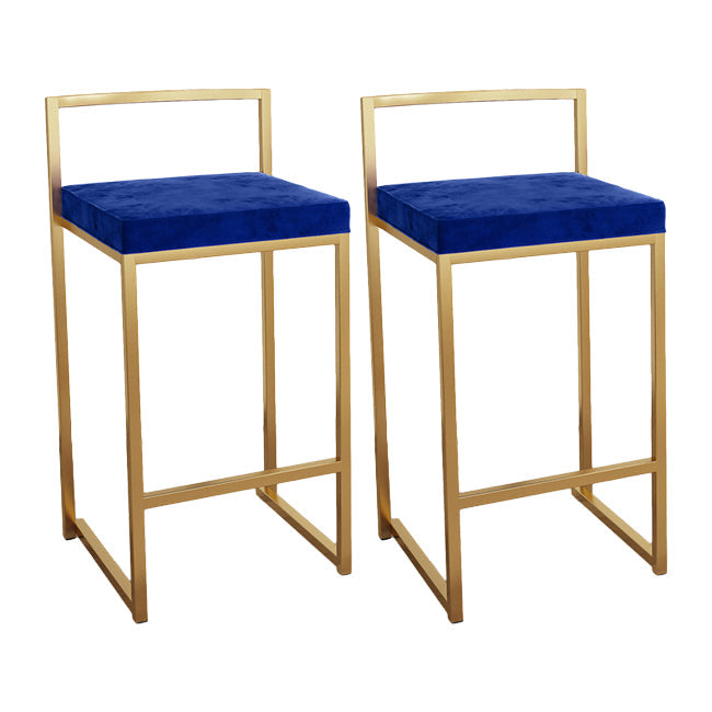 Nordic Backrest Armless Counter Stool Iron Kitchen Bar Stool with Cushion and Pedal Royal Blue 2 Piece Set Clearhalo 'Bar Furniture' 'Bar Stools' 'bar_stools' 'furn' 'furn_bar_stools' 'Furniture' 'Kitchen & Dining Furniture' 5393228