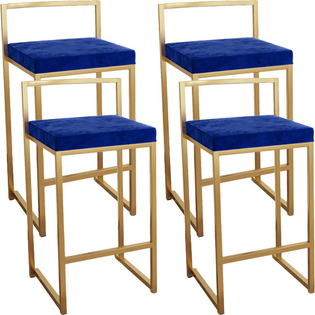 Nordic Backrest Armless Counter Stool Iron Kitchen Bar Stool with Cushion and Pedal Royal Blue 4 Piece Set Clearhalo 'Bar Furniture' 'Bar Stools' 'bar_stools' 'furn' 'furn_bar_stools' 'Furniture' 'Kitchen & Dining Furniture' 5393229