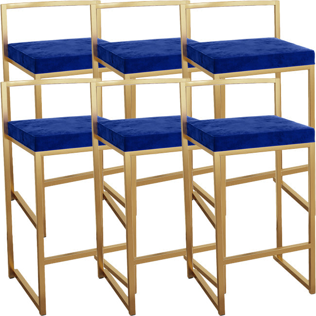 Nordic Backrest Armless Counter Stool Iron Kitchen Bar Stool with Cushion and Pedal Royal Blue 6 Piece Set Clearhalo 'Bar Furniture' 'Bar Stools' 'bar_stools' 'furn' 'furn_bar_stools' 'Furniture' 'Kitchen & Dining Furniture' 5393230