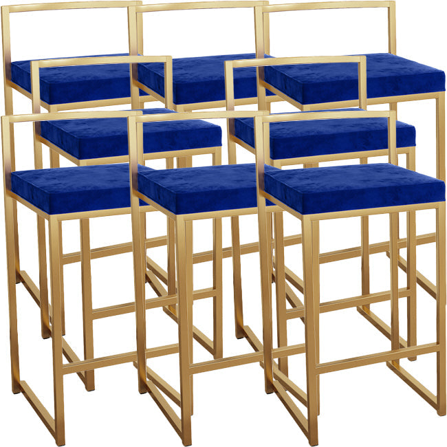 Nordic Backrest Armless Counter Stool Iron Kitchen Bar Stool with Cushion and Pedal Royal Blue 8 Piece Set Clearhalo 'Bar Furniture' 'Bar Stools' 'bar_stools' 'furn' 'furn_bar_stools' 'Furniture' 'Kitchen & Dining Furniture' 5393231