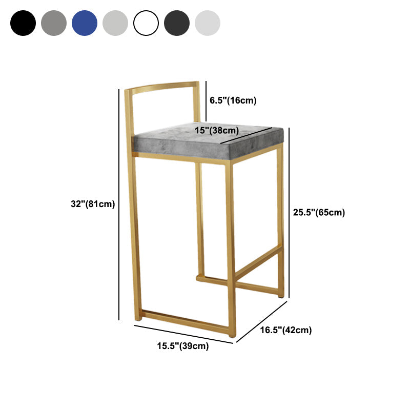 Nordic Backrest Armless Counter Stool Iron Kitchen Bar Stool with Cushion and Pedal Clearhalo 'Bar Furniture' 'Bar Stools' 'bar_stools' 'furn' 'furn_bar_stools' 'Furniture' 'Kitchen & Dining Furniture' 5393240