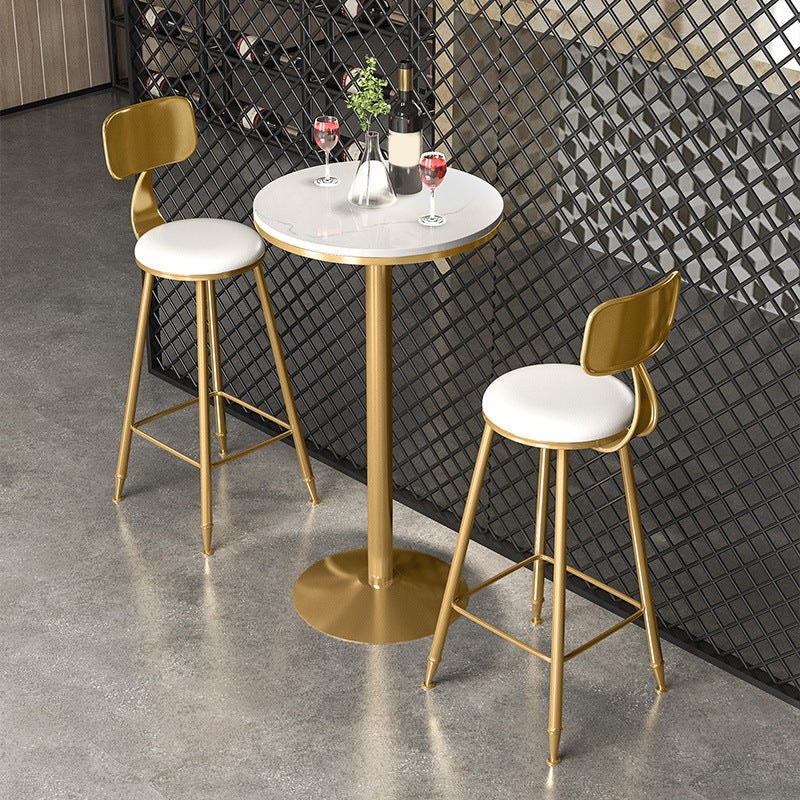1/2/3/4 Pieces Glam Round Bar Table Set Bistro Set with Faux Marble Top