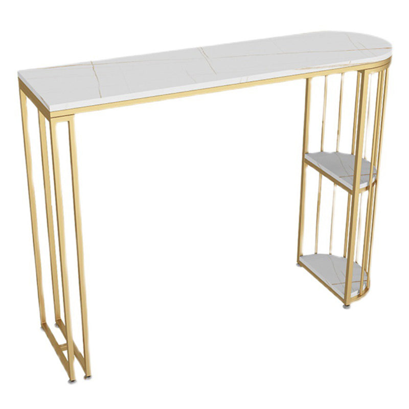 Glam Oval Bar Set Storage 1/2/3 Pieces Stone Counter Height Set in Gold White 79"L x 16"W Clearhalo 'Bar Furniture' 'furn' 'furn_home_bar_bar_sets' 'Furniture' 'Home Bars & Bar Sets' 'home_bar_bar_sets' 'Kitchen & Dining Furniture' 5393399