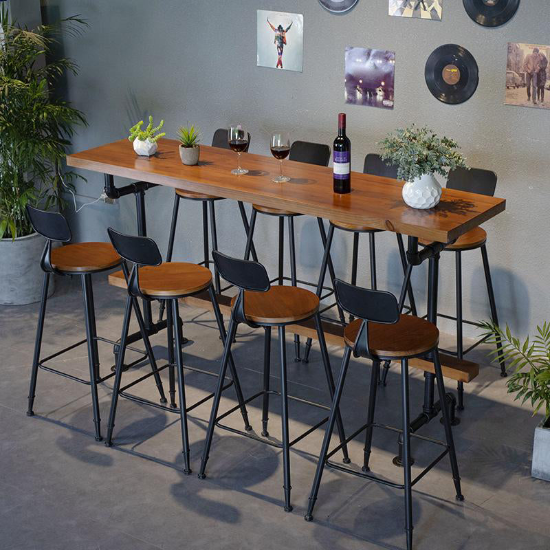 Industrial Bar Table Set 1/9 Pieces Counter Set with Black Base 9 Pieces: Table, 8 Stools Clearhalo 'Bar Furniture' 'furn' 'furn_home_bar_bar_sets' 'Furniture' 'Home Bars & Bar Sets' 'home_bar_bar_sets' 'Kitchen & Dining Furniture' 5393566