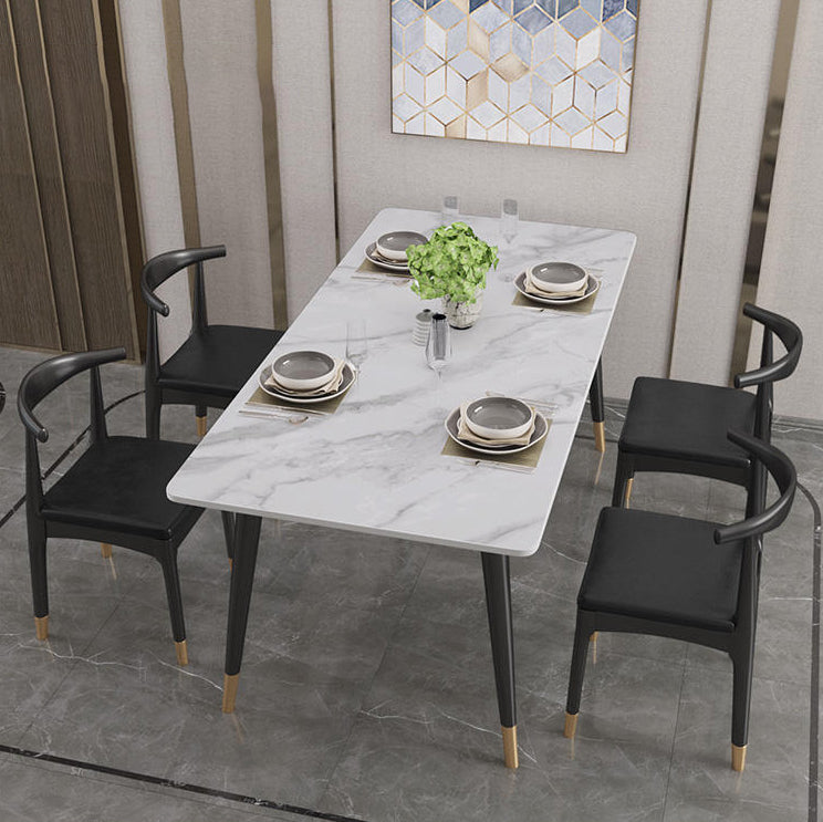 Rectangle Modern Dinette Set 1/4/5 Pieces Black Base Indoor Dining Table Set 5 Pieces: White Table, 4 Chairs Clearhalo 'Dining Room Sets' 'Dining Tables & Seating' 'dining_room_set' 'furn' 'furn_dining_room_set' 'Furniture' 'Kitchen & Dining Furniture' 5393619