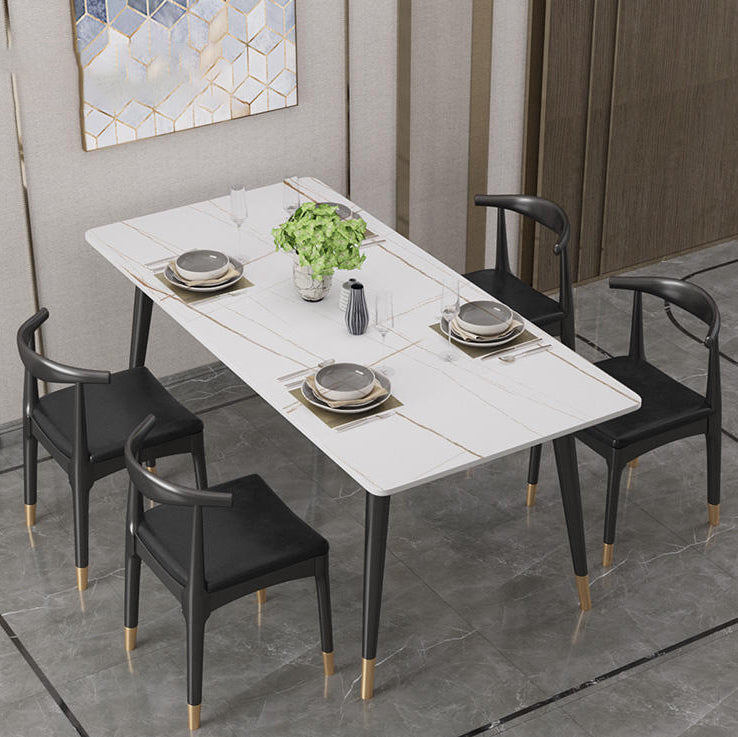 Rectangle Modern Dinette Set 1/4/5 Pieces Black Base Indoor Dining Table Set 5 Pieces: White-Gold Table, 4 Chairs Clearhalo 'Dining Room Sets' 'Dining Tables & Seating' 'dining_room_set' 'furn' 'furn_dining_room_set' 'Furniture' 'Kitchen & Dining Furniture' 5393621