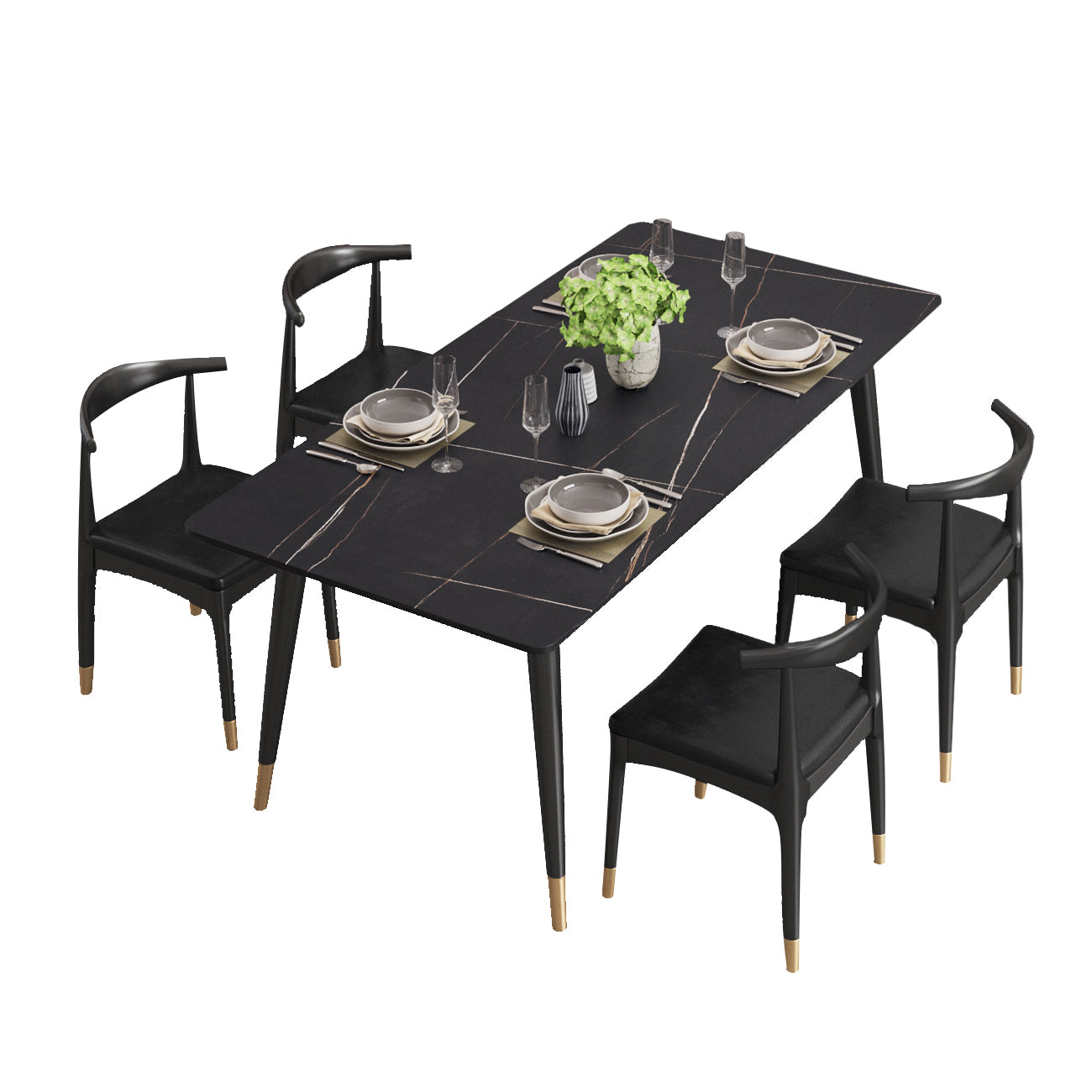 Rectangle Modern Dinette Set 1/4/5 Pieces Black Base Indoor Dining Table Set Clearhalo 'Dining Room Sets' 'Dining Tables & Seating' 'dining_room_set' 'furn' 'furn_dining_room_set' 'Furniture' 'Kitchen & Dining Furniture' 5393627