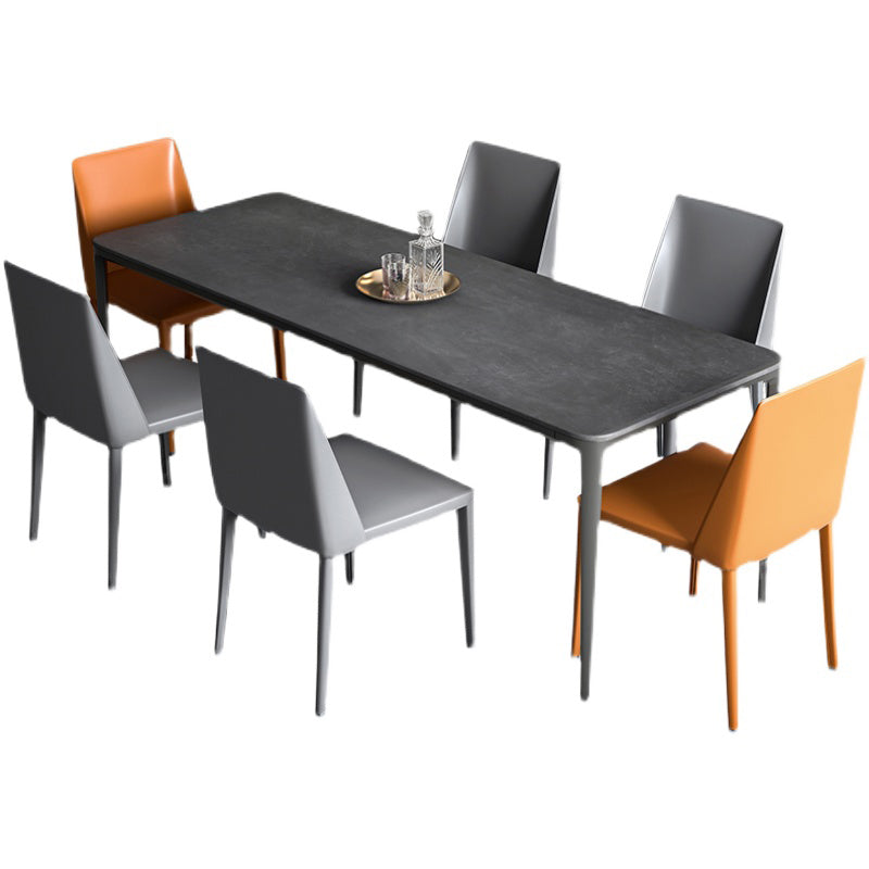 Contemporary Sintered Stone Rectangle Table Set 1/4/7 Pieces Dining Set 7 Pieces: Table, 4 Grey+2 Orange Chairs Clearhalo 'Dining Room Sets' 'Dining Tables & Seating' 'dining_room_set' 'furn' 'furn_dining_room_set' 'Furniture' 'Kitchen & Dining Furniture' 5393641