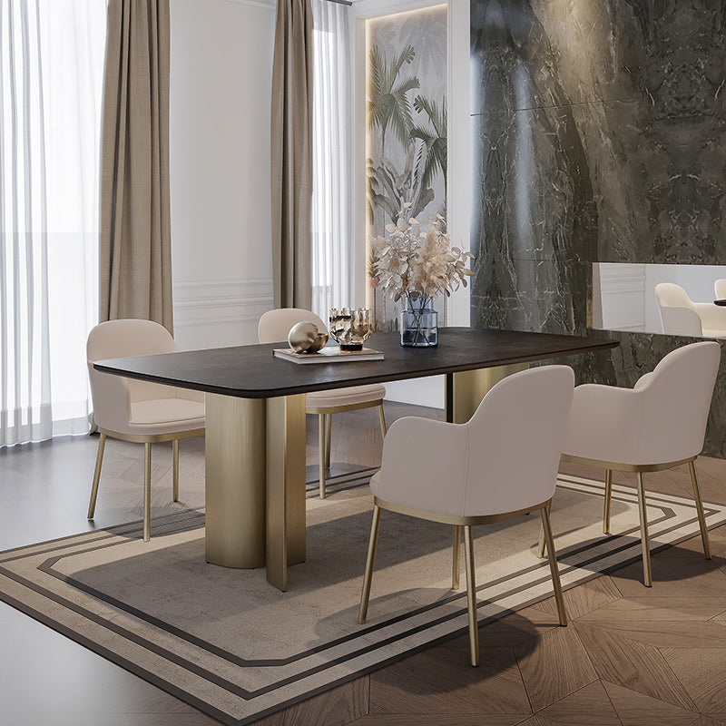 Nordic Glam Sintered Stone Rectangle Table Set 1/4/5/7 Pieces Dining Set Clearhalo 'Dining Room Sets' 'Dining Tables & Seating' 'dining_room_set' 'furn' 'furn_dining_room_set' 'Furniture' 'Kitchen & Dining Furniture' 5393771