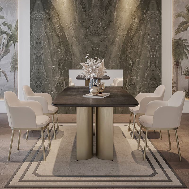 Nordic Glam Sintered Stone Rectangle Table Set 1/4/5/7 Pieces Dining Set Clearhalo 'Dining Room Sets' 'Dining Tables & Seating' 'dining_room_set' 'furn' 'furn_dining_room_set' 'Furniture' 'Kitchen & Dining Furniture' 5393774
