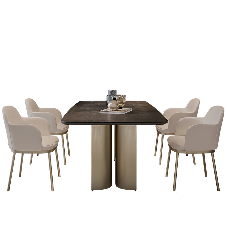 Nordic Glam Sintered Stone Rectangle Table Set 1/4/5/7 Pieces Dining Set Clearhalo 'Dining Room Sets' 'Dining Tables & Seating' 'dining_room_set' 'furn' 'furn_dining_room_set' 'Furniture' 'Kitchen & Dining Furniture' 5393783