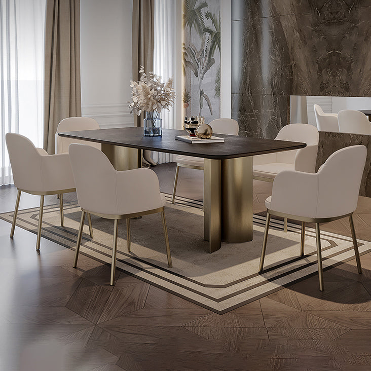 Nordic Glam Sintered Stone Rectangle Table Set 1/4/5/7 Pieces Dining Set Clearhalo 'Dining Room Sets' 'Dining Tables & Seating' 'dining_room_set' 'furn' 'furn_dining_room_set' 'Furniture' 'Kitchen & Dining Furniture' 5393784