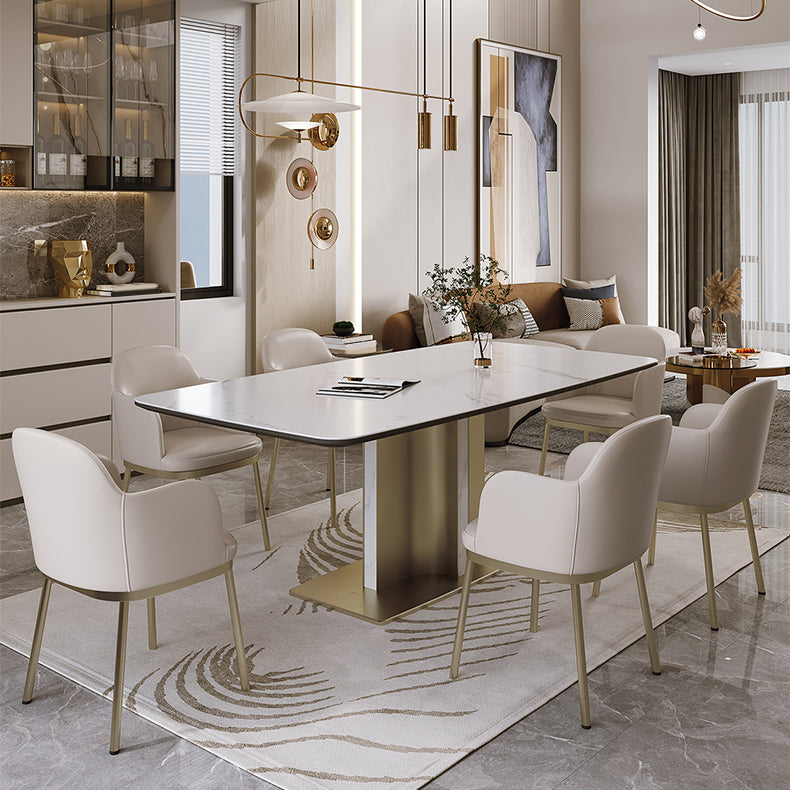Nordic Glam Sintered Stone Rectangle Table Set 1/4/5/7 Pieces Dining Set for Home Clearhalo 'Dining Room Sets' 'Dining Tables & Seating' 'dining_room_set' 'furn' 'furn_dining_room_set' 'Furniture' 'Kitchen & Dining Furniture' 5393814