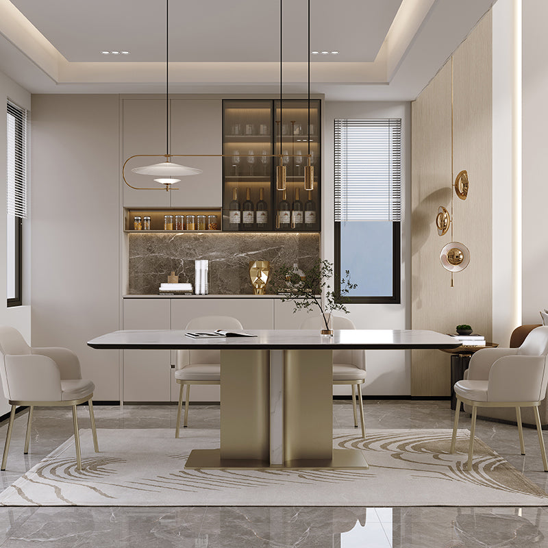 Nordic Glam Sintered Stone Rectangle Table Set 1/4/5/7 Pieces Dining Set for Home 5 Pieces: Table, 4 Chairs Clearhalo 'Dining Room Sets' 'Dining Tables & Seating' 'dining_room_set' 'furn' 'furn_dining_room_set' 'Furniture' 'Kitchen & Dining Furniture' 5393815