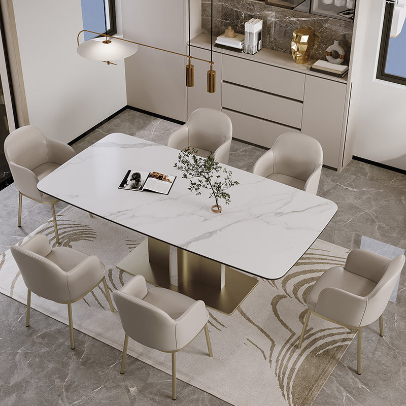 Nordic Glam Sintered Stone Rectangle Table Set 1/4/5/7 Pieces Dining Set for Home 7 Pieces: Table, 6 Chairs Clearhalo 'Dining Room Sets' 'Dining Tables & Seating' 'dining_room_set' 'furn' 'furn_dining_room_set' 'Furniture' 'Kitchen & Dining Furniture' 5393817