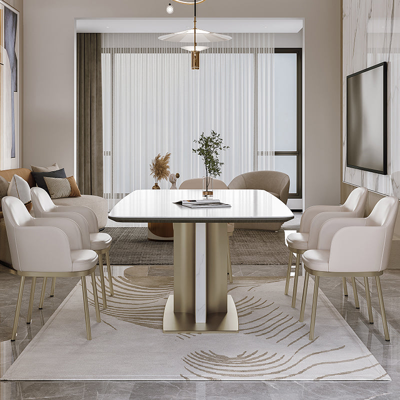 Nordic Glam Sintered Stone Rectangle Table Set 1/4/5/7 Pieces Dining Set for Home Clearhalo 'Dining Room Sets' 'Dining Tables & Seating' 'dining_room_set' 'furn' 'furn_dining_room_set' 'Furniture' 'Kitchen & Dining Furniture' 5393820