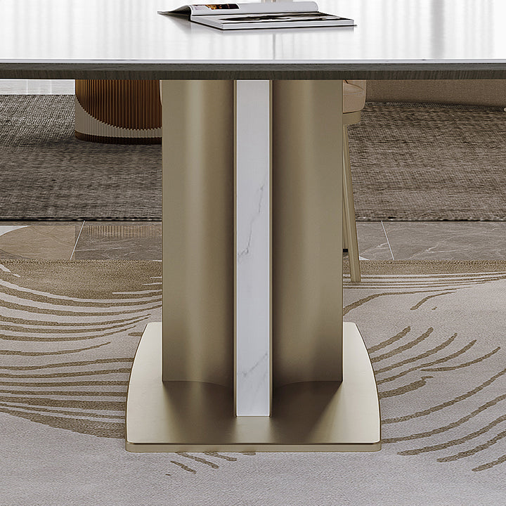 Nordic Glam Sintered Stone Rectangle Table Set 1/4/5/7 Pieces Dining Set for Home Clearhalo 'Dining Room Sets' 'Dining Tables & Seating' 'dining_room_set' 'furn' 'furn_dining_room_set' 'Furniture' 'Kitchen & Dining Furniture' 5393824