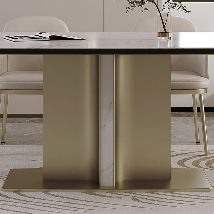 Nordic Glam Sintered Stone Rectangle Table Set 1/4/5/7 Pieces Dining Set for Home Clearhalo 'Dining Room Sets' 'Dining Tables & Seating' 'dining_room_set' 'furn' 'furn_dining_room_set' 'Furniture' 'Kitchen & Dining Furniture' 5393825