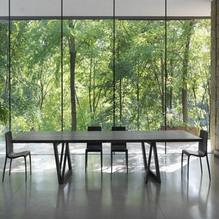 Modern Black Rectangle Dining Table Solid Wood Top Iron Base Table 94.5"L x 35.4"W x 29.5"H Without Chairs Clearhalo 'Dining Tables & Seating' 'Dining Tables' 'dining_table' 'furn' 'furn_dining_table' 'Furniture' 'Kitchen & Dining Furniture' 5393830