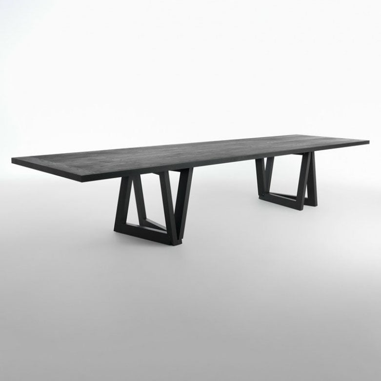 Modern Black Rectangle Dining Table Solid Wood Top Iron Base Table Clearhalo 'Dining Tables & Seating' 'Dining Tables' 'dining_table' 'furn' 'furn_dining_table' 'Furniture' 'Kitchen & Dining Furniture' 5393832
