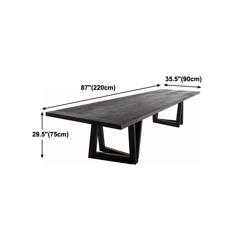 Modern Black Rectangle Dining Table Solid Wood Top Iron Base Table Clearhalo 'Dining Tables & Seating' 'Dining Tables' 'dining_table' 'furn' 'furn_dining_table' 'Furniture' 'Kitchen & Dining Furniture' 5393840