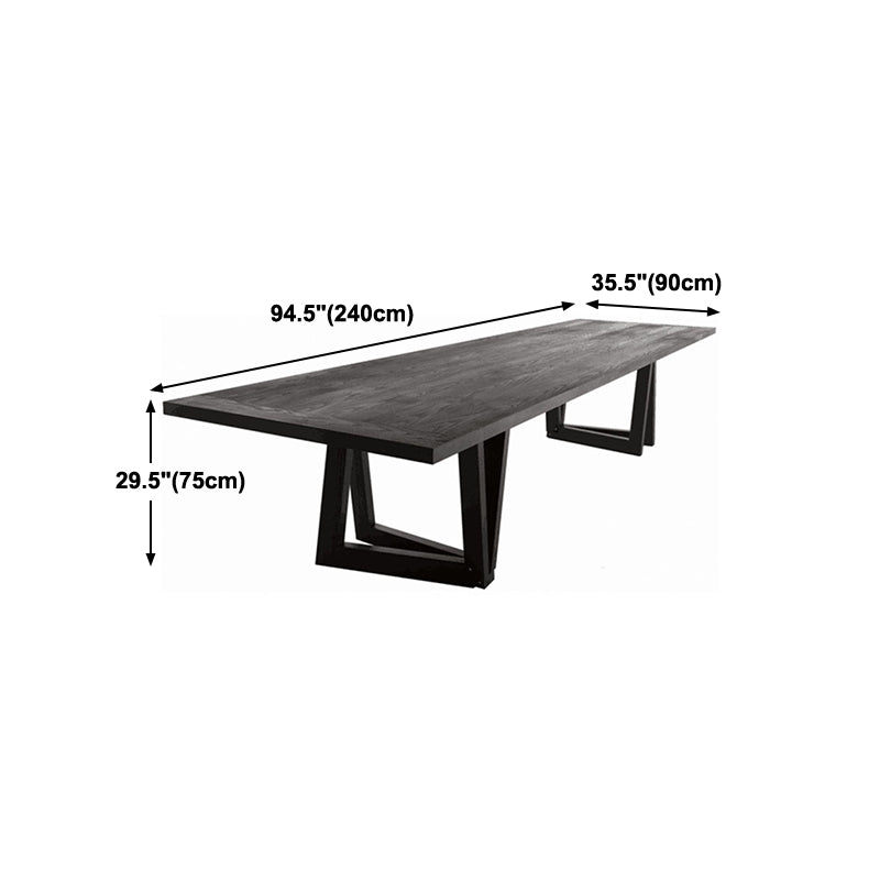 Modern Black Rectangle Dining Table Solid Wood Top Iron Base Table Clearhalo 'Dining Tables & Seating' 'Dining Tables' 'dining_table' 'furn' 'furn_dining_table' 'Furniture' 'Kitchen & Dining Furniture' 5393841