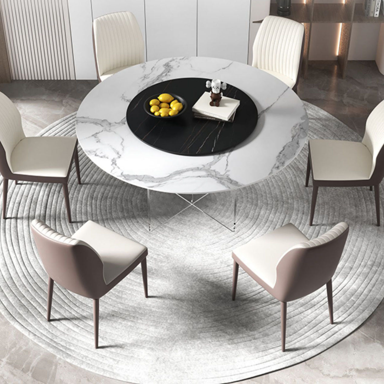 Contemporary Stone Dinner Table Round Dining Table for Dining Room 51.2"L x 51.2"W x 29.5"H Lazy Susan Without Chairs Clearhalo 'Dining Tables & Seating' 'Dining Tables' 'dining_table' 'furn' 'furn_dining_table' 'Furniture' 'Kitchen & Dining Furniture' 5393862
