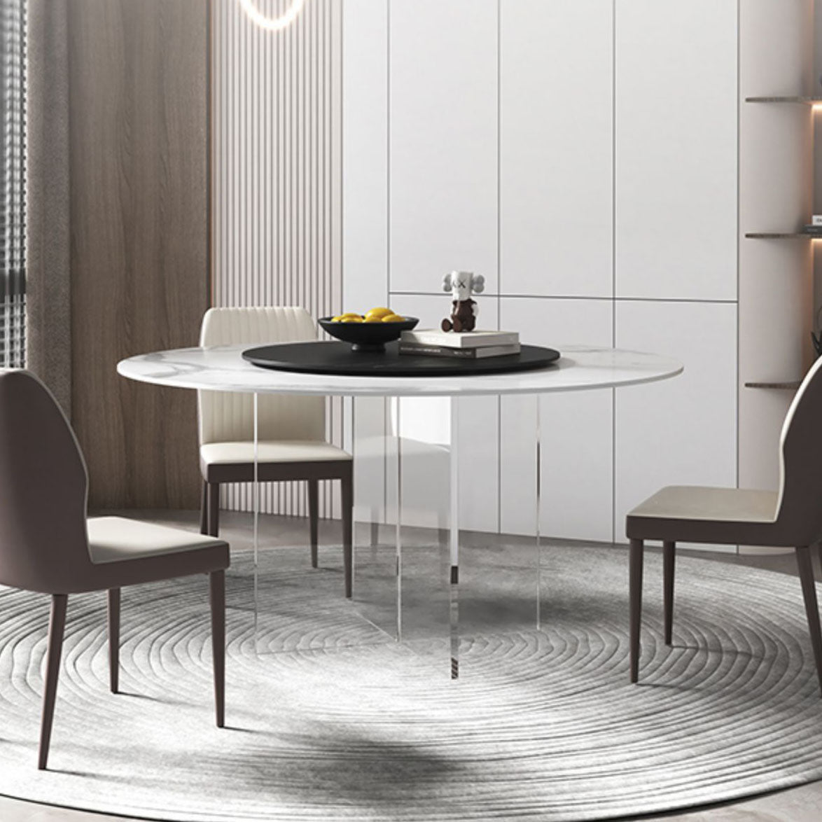 Contemporary Stone Dinner Table Round Dining Table for Dining Room 59.1"L x 59.1"W x 29.5"H Lazy Susan Without Chairs Clearhalo 'Dining Tables & Seating' 'Dining Tables' 'dining_table' 'furn' 'furn_dining_table' 'Furniture' 'Kitchen & Dining Furniture' 5393864